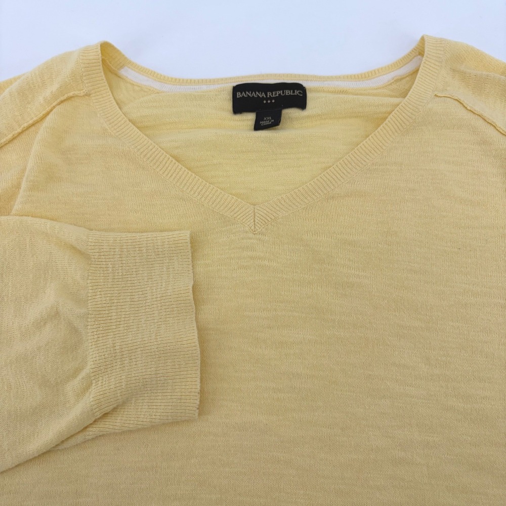 Banana Republic Mens XXL Pale Yellow 100% Cotton V-Neck Sweater 807233-05